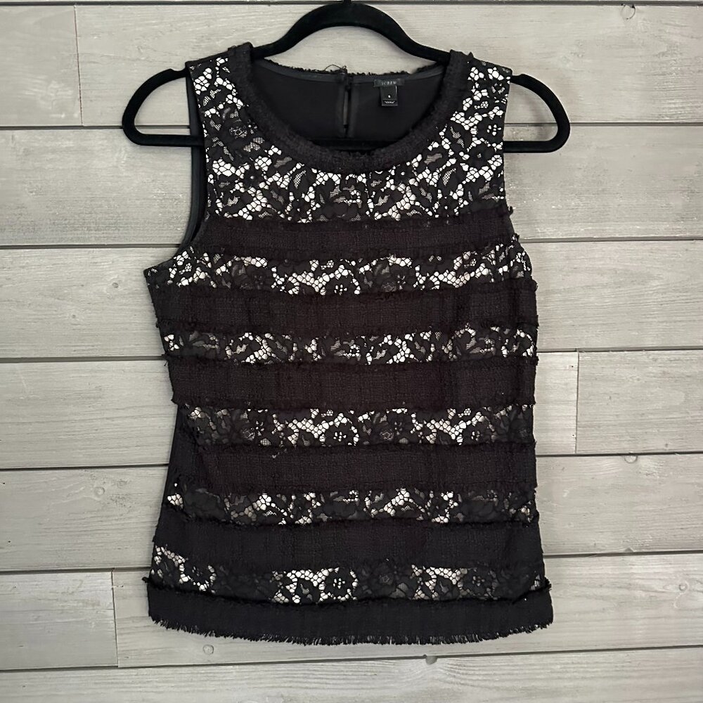 Jcrew Women's Black Cream Lace Sleeveless Tank Top Size Small